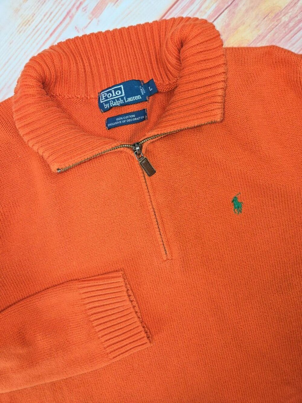 Polo Ralph Lauren Orange Quarter-Zip Sweater Large
